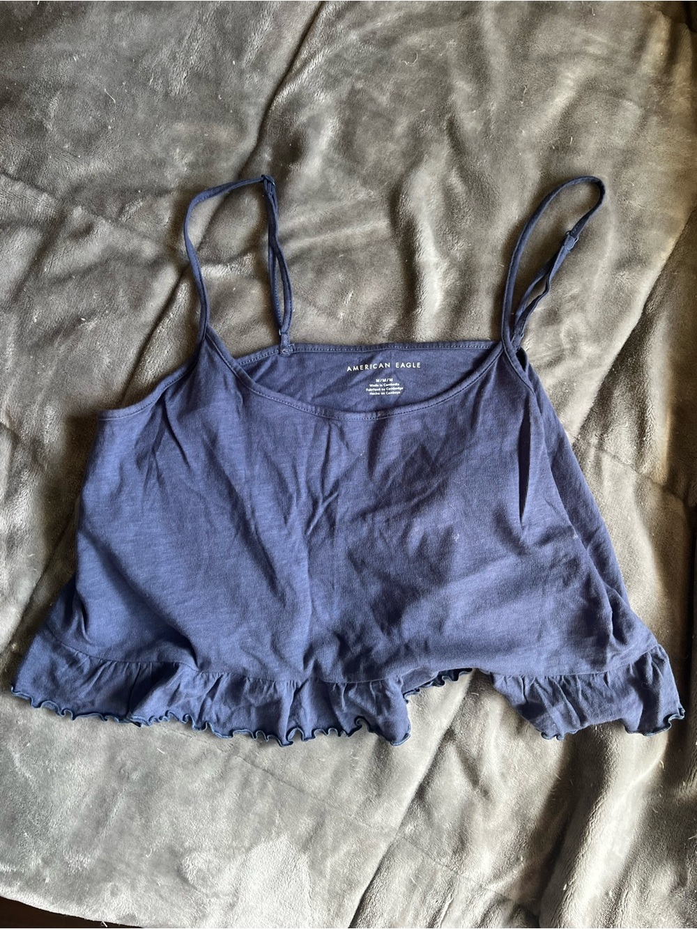 American Eagle Outfitters Navy Ruffle-Hem Crop Cami
